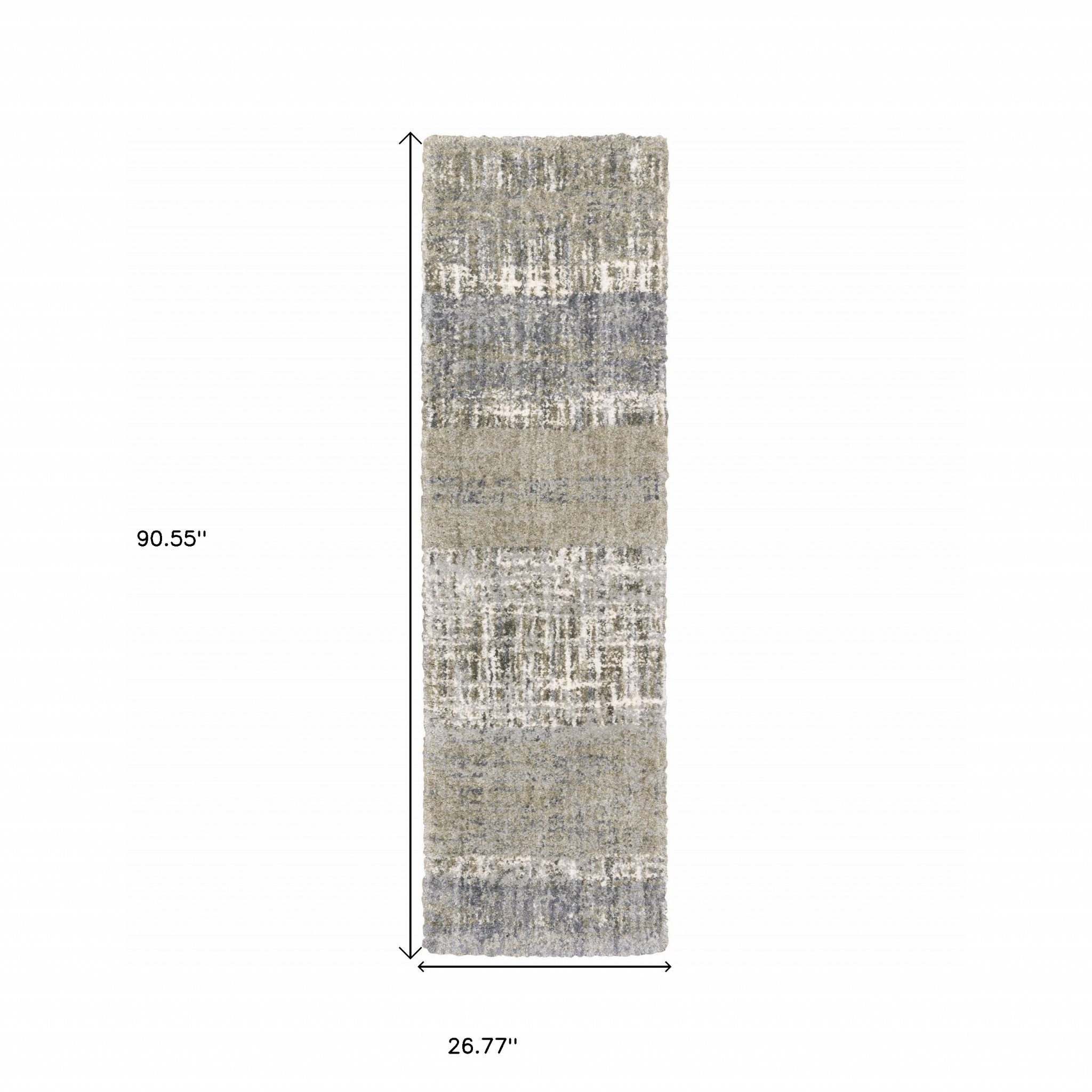Grey And Ivory Abstract Lines  Runner Rug - 2' x 8'