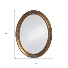 Oval Antique Gold Finish Mirror With Beaded Textured Frame