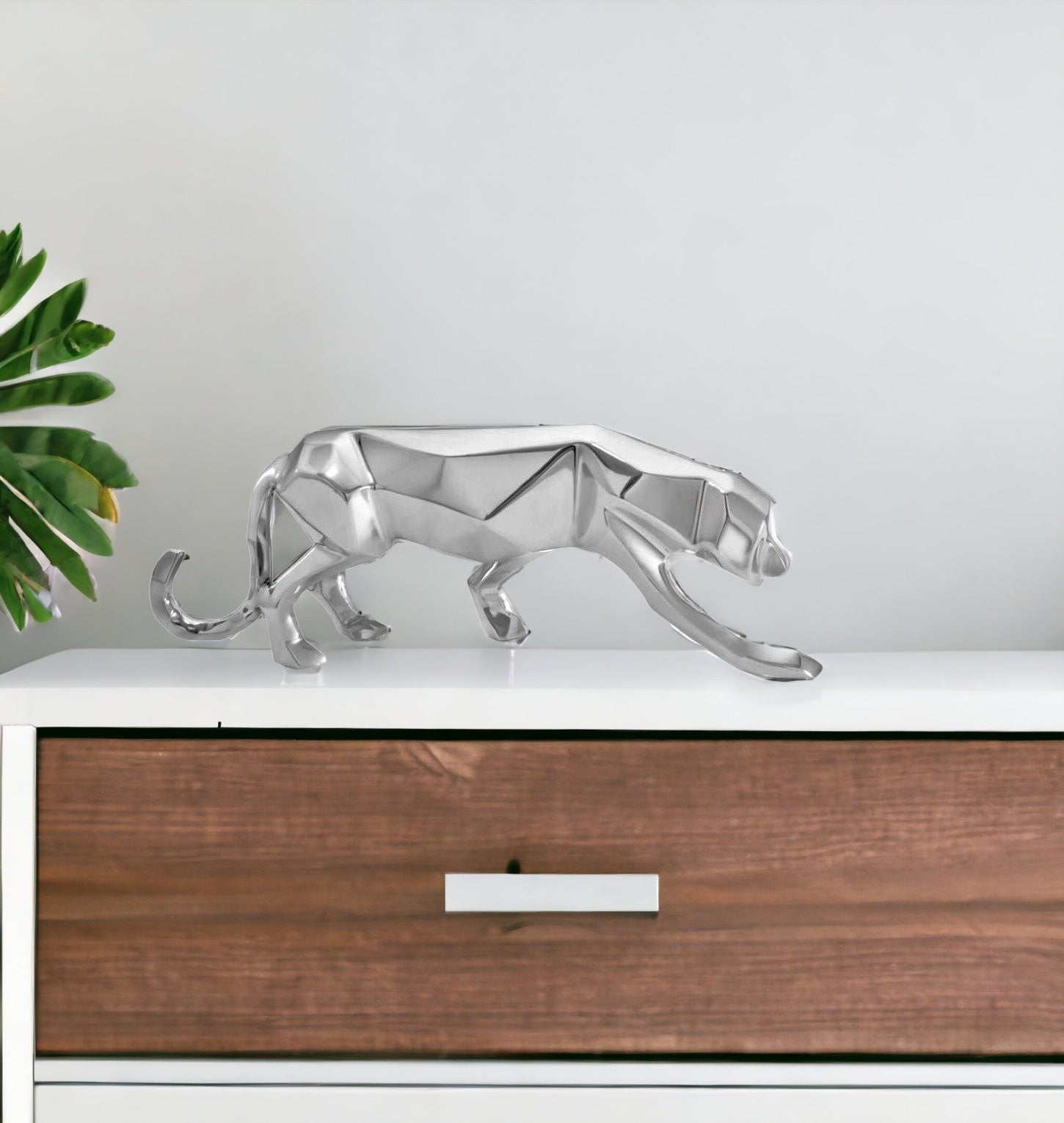 Silver Aluminum Geometric Panther Sculpture