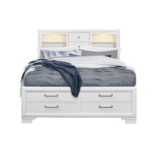 White Rubberwood Queen Bed With Bookshelves Headboard  Led Lightning  6 Drawers