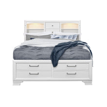 White Rubberwood King Bed With Bookshelves Headboard  Led Lightning 6 Drawers