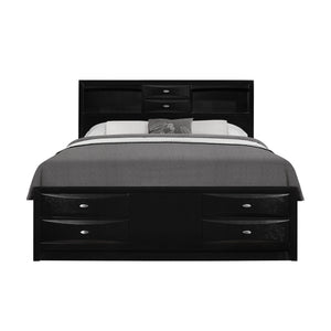 Black Veneer Full Bed With Bookcase Headboard  10 Drawers