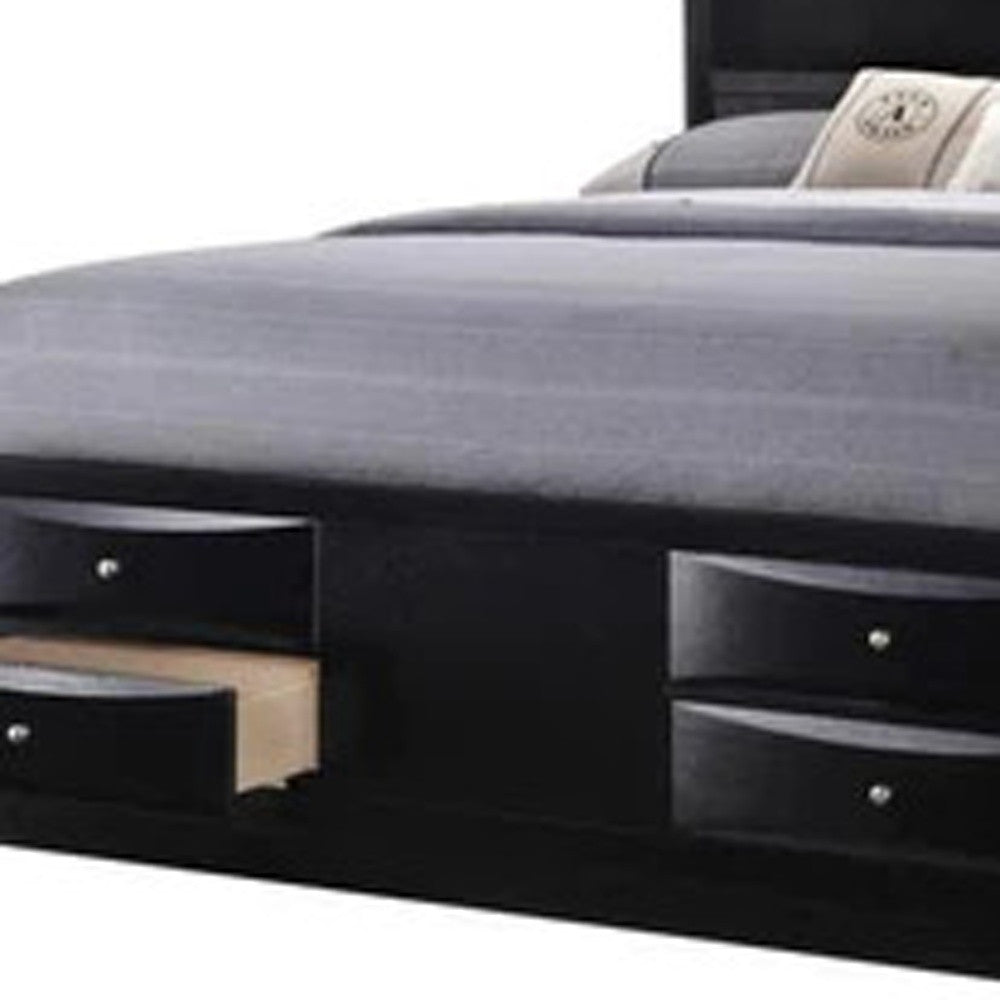 Solid Wood King Black Upholstered Linen 8 Drawer Bed