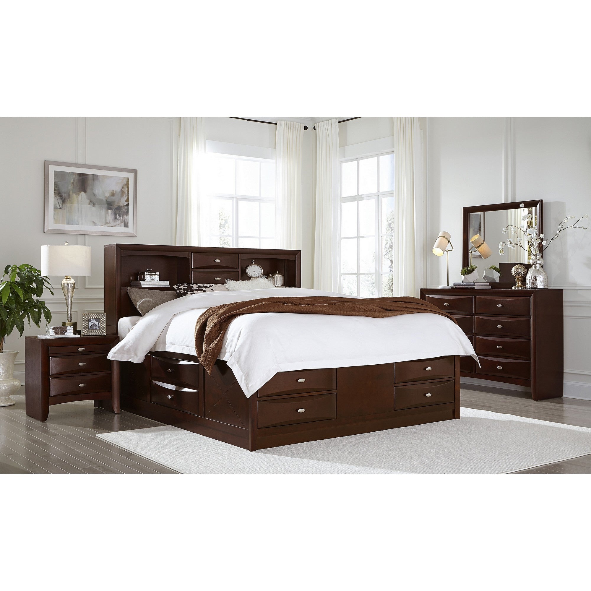 Solid Wood Espresso Linenno Bed