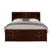 New Merlot Veneer Queen Bed With Bookcase Headboard  10 Drawers