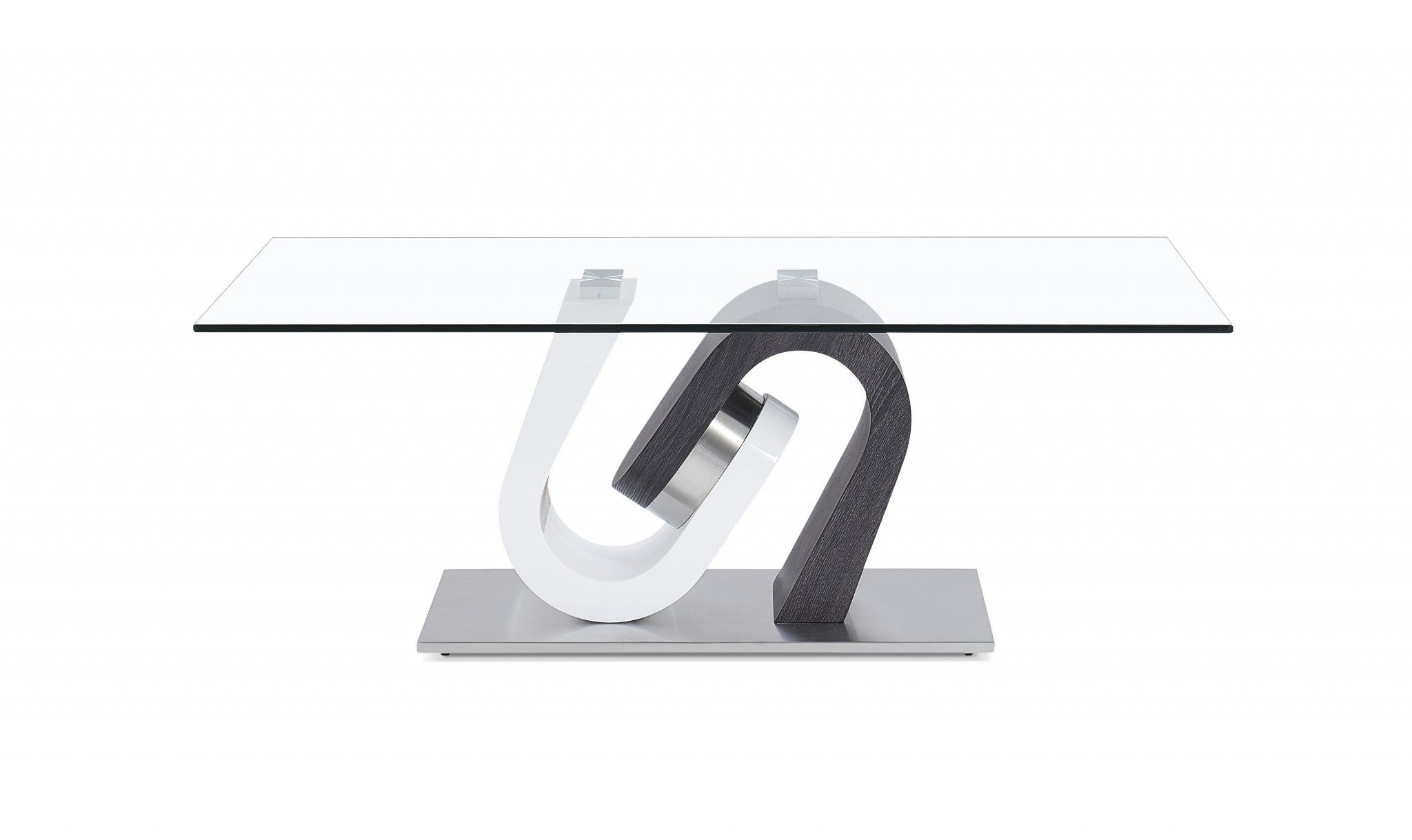 Mesa de centro ultramoderna de dos tonos en blanco y gris oscuro con tapa de cristal