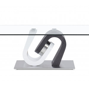 Mesa de centro ultramoderna de dos tonos en blanco y gris oscuro con tapa de cristal