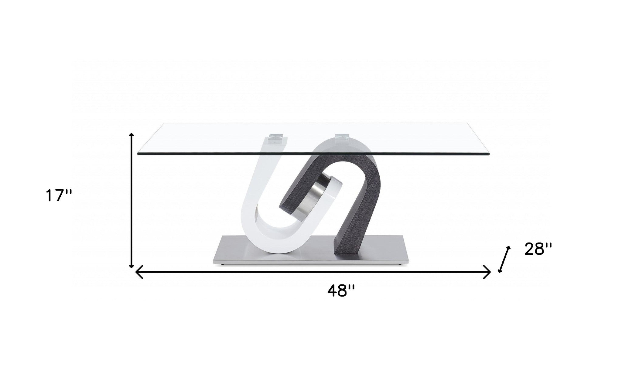 Mesa de centro ultramoderna de dos tonos en blanco y gris oscuro con tapa de cristal