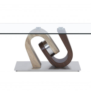 橡木和胡桃木超現代玻璃頂咖啡桌