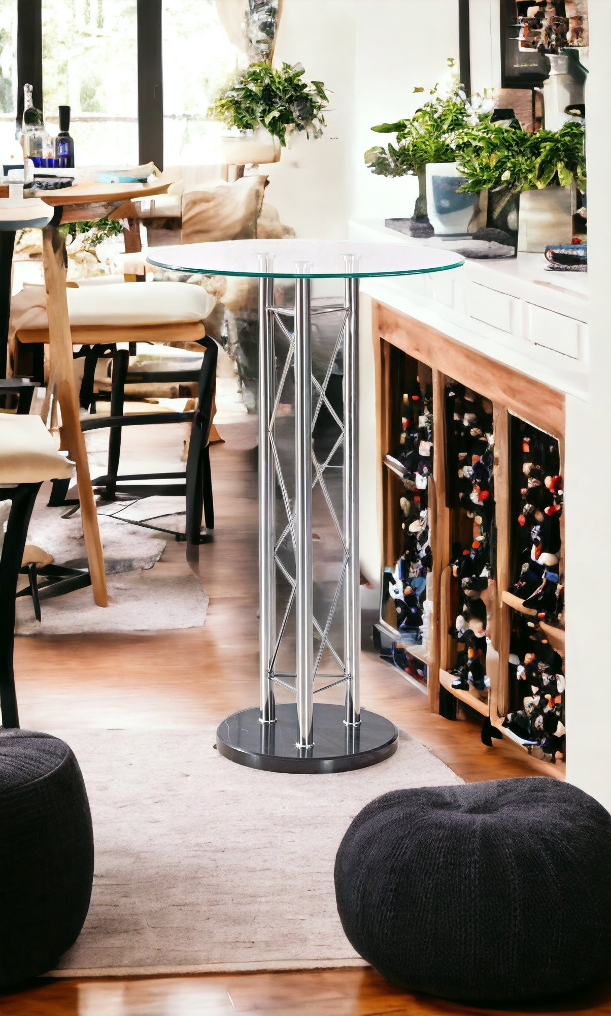 Silver Metal Chrome Glass Top Bar Table