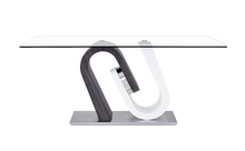 White And Grey Tone Geometrical Base With Rectangular Glass Top Dining Table