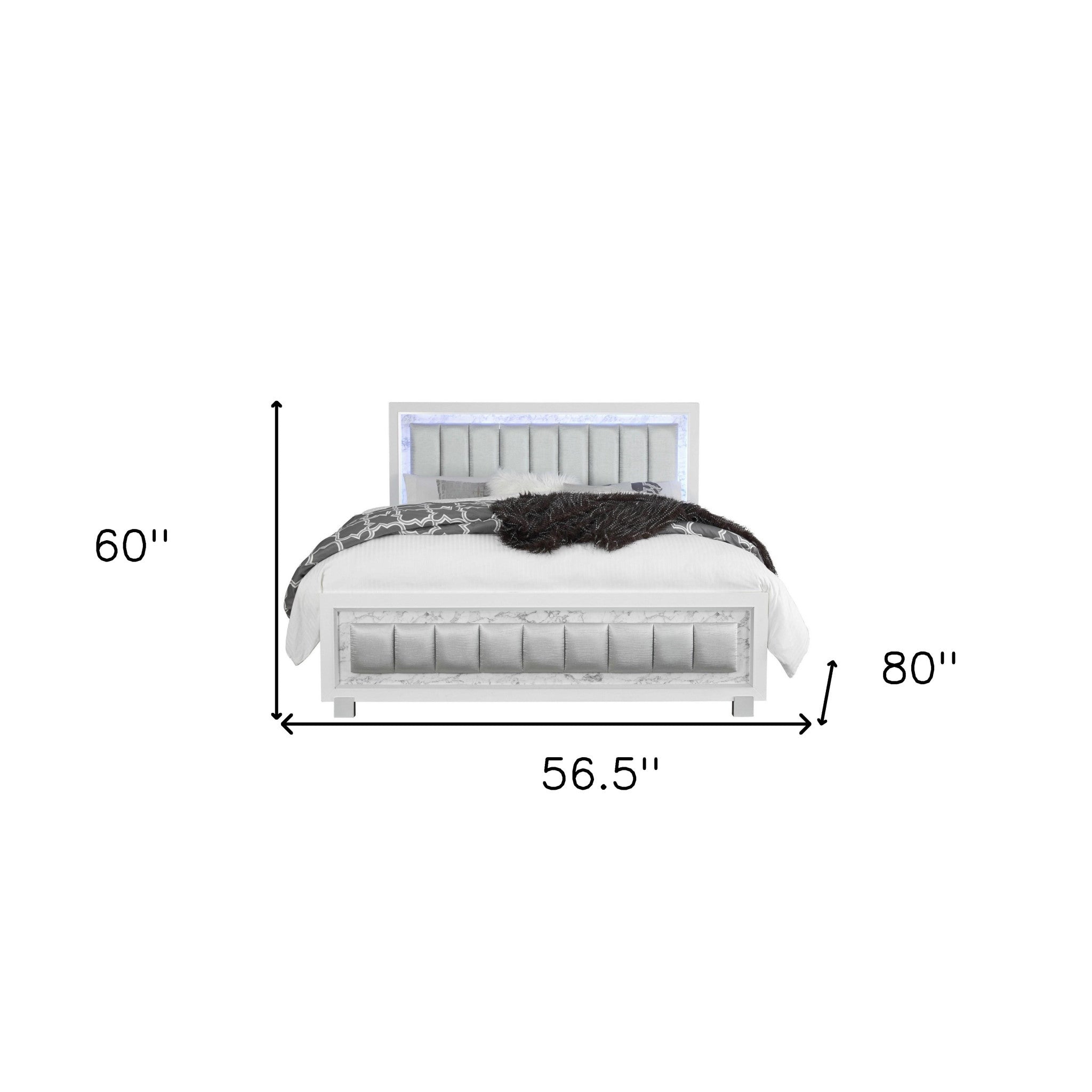 Lujosa cama completa blanca moderna con cabecera acolchada Led Lightning