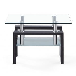 Dark Walnut Legs End Table With Rectangular Clear Glass Top