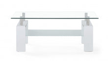White Glossy Leg Coffee Table With Rectangular Clear Glass Top