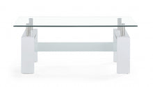 White Glossy Leg Coffee Table With Rectangular Clear Glass Top