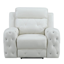 Sillón reclinable eléctrico con cubierta de gel de cuero blanco en asientos acolchados de lujo Diseño de capitoné adornado con joyas junto con brazo empotrado