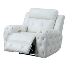 Sillón reclinable eléctrico con cubierta de gel de cuero blanco en asientos acolchados de lujo Diseño de capitoné adornado con joyas junto con brazo empotrado