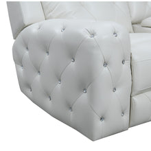 Sillón reclinable eléctrico con cubierta de gel de cuero blanco en asientos acolchados de lujo Diseño de capitoné adornado con joyas junto con brazo empotrado