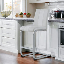 Set Of 4 White Two Tone Barstools With Silver Tone Metal Base