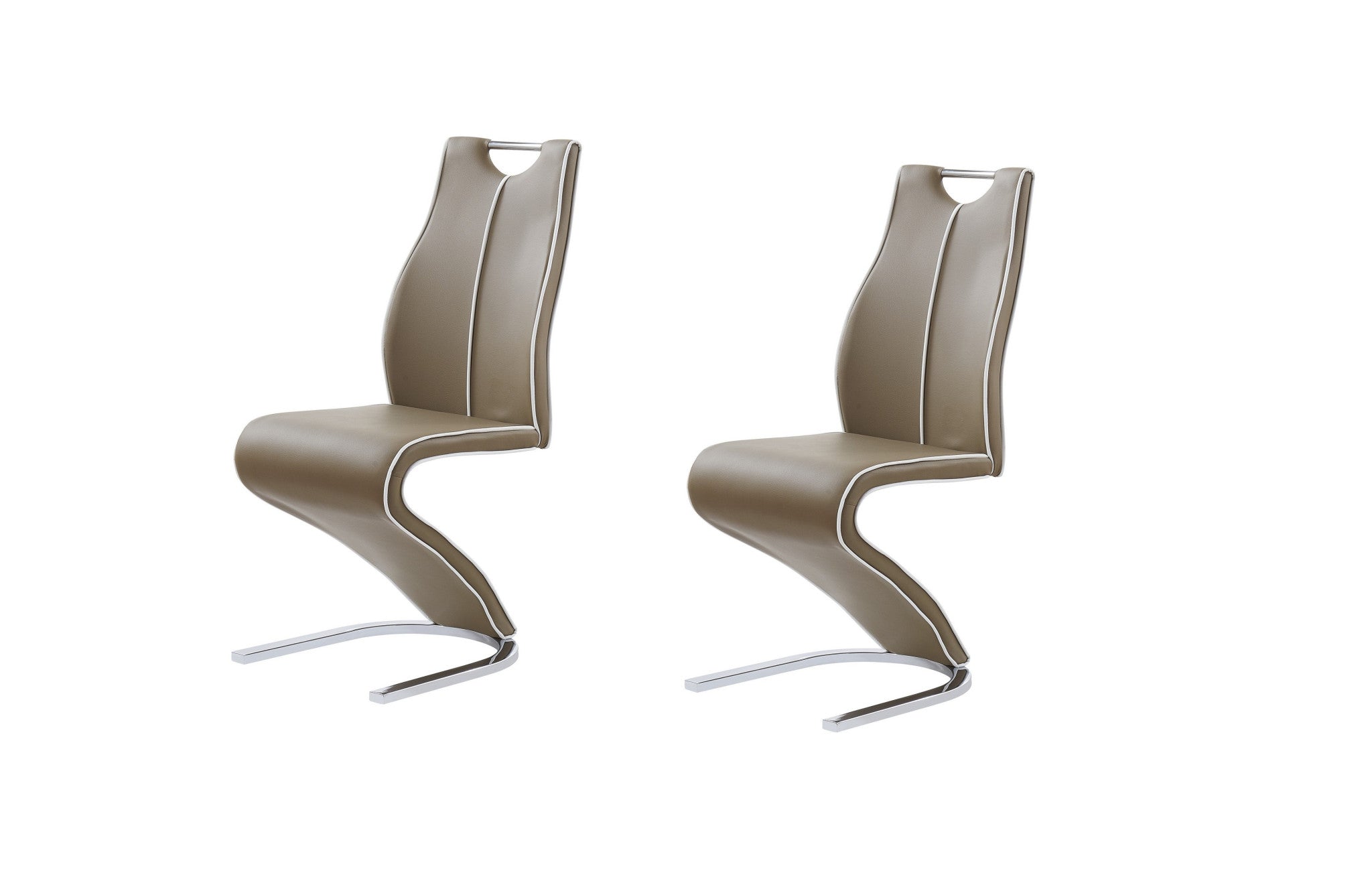 Set Of 2 Cappucino And Light Cappucino Z Style Design Dining Chairs With Metalic Base And Seat Back Handle