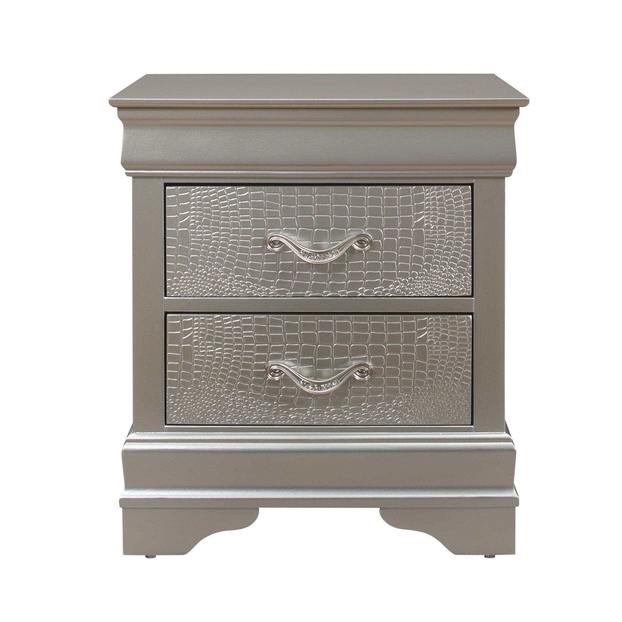 24" Silver Two Drawers Solid Wood Nightstand