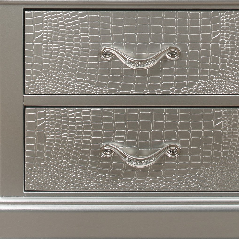 24" Silver Two Drawers Solid Wood Nightstand