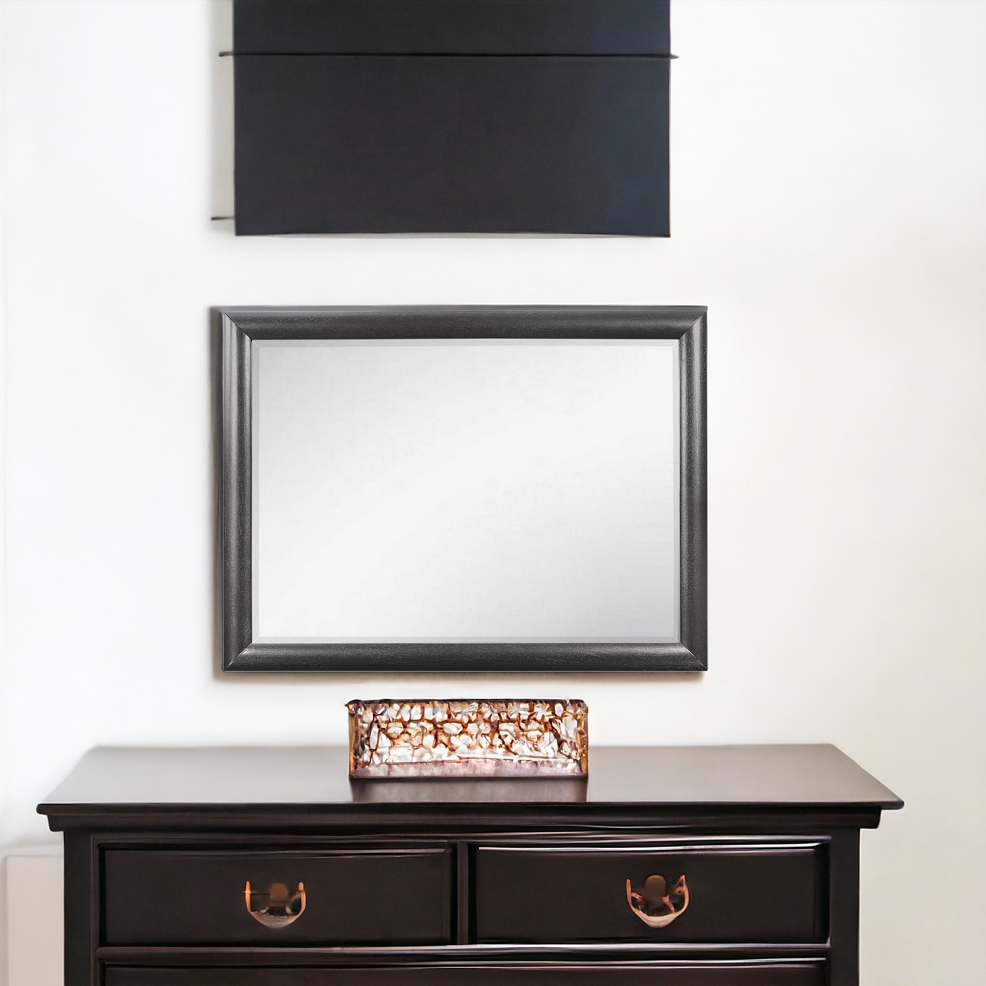 Grey Mirror With Rectangular Wood Trim