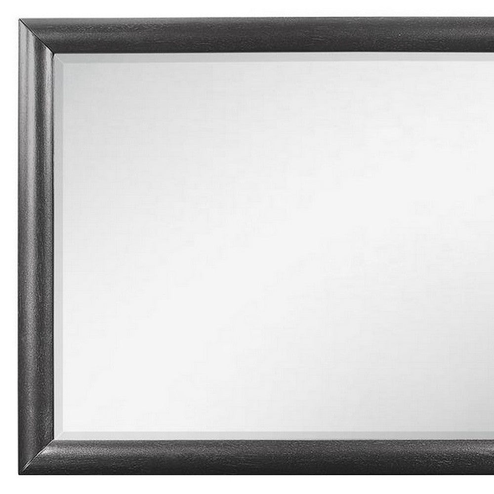 Grey Mirror With Rectangular Wood Trim