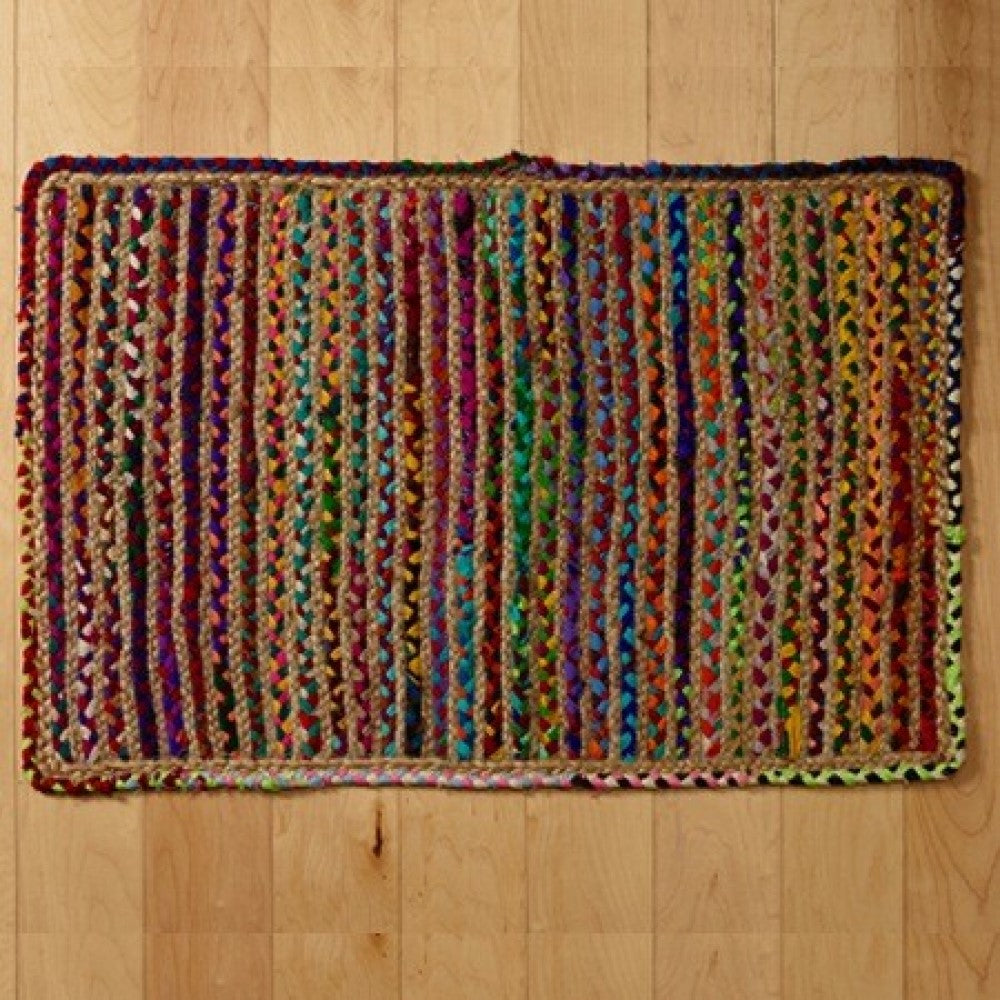 Rainbow Colors Jute Rag Braided Scatter Rug - 2' x 3'
