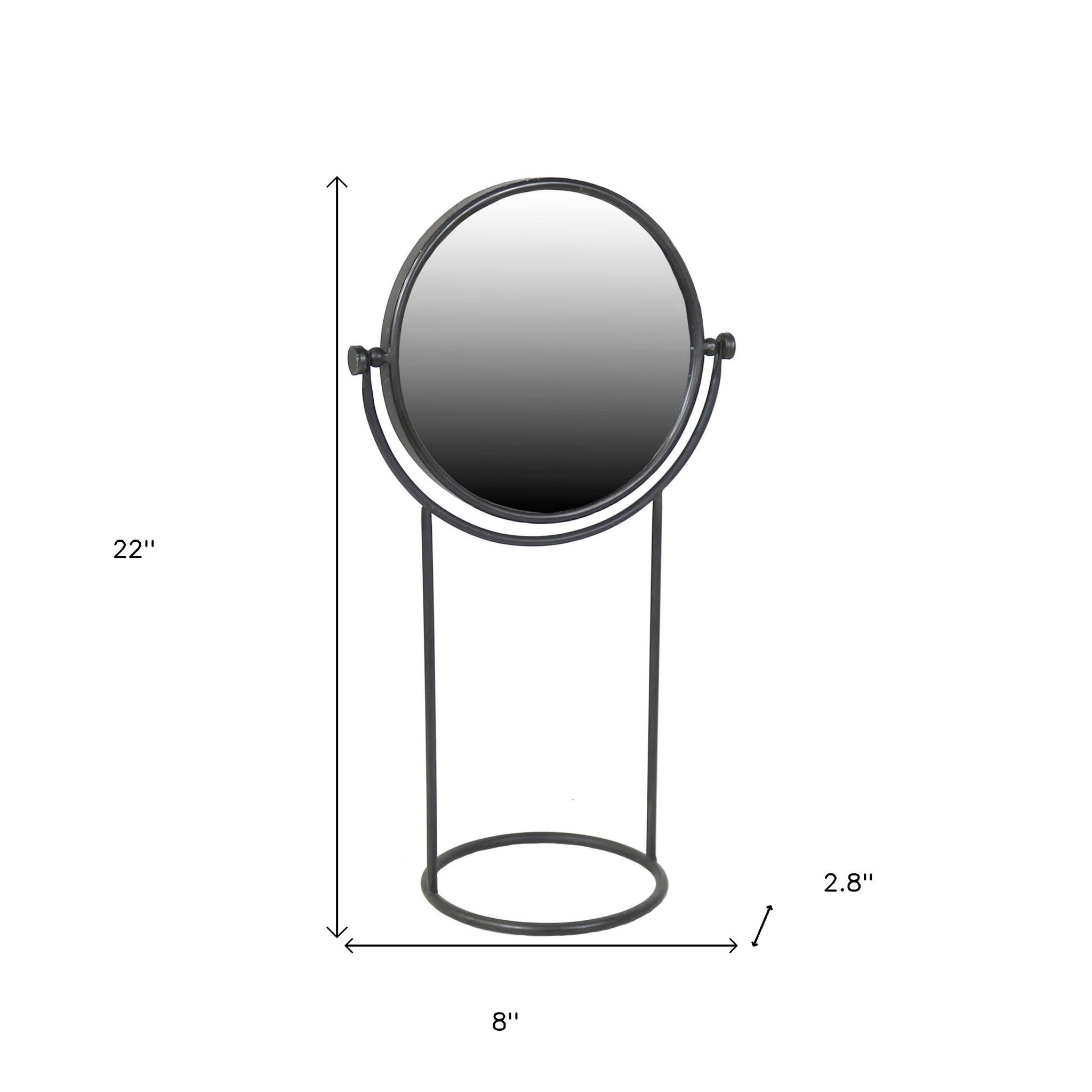 Black Tabletop Standing Round Vanity Mirror