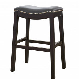 25" Espresso And Gray Saddle Style Counter Height Bar Stool