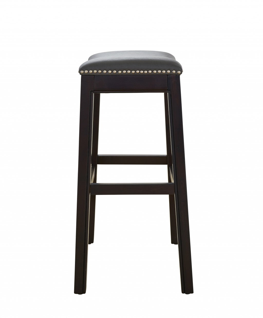 25" Espresso And Gray Saddle Style Counter Height Bar Stool