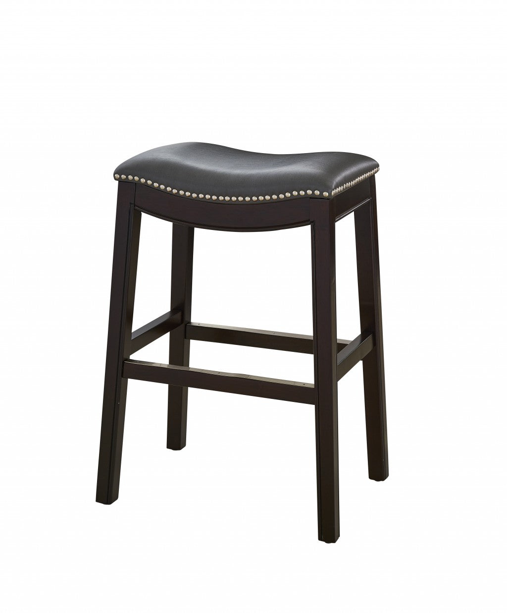 25" Espresso And Gray Saddle Style Counter Height Bar Stool