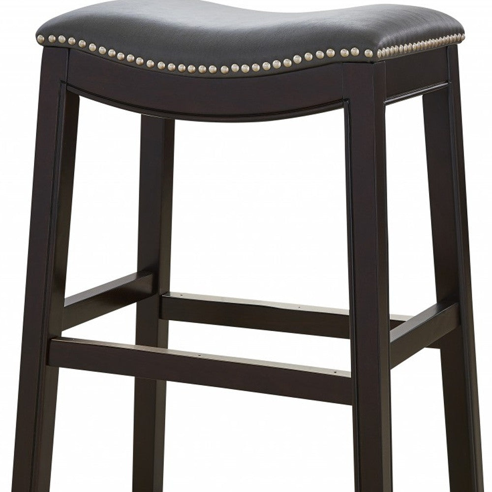 25" Espresso And Gray Saddle Style Counter Height Bar Stool