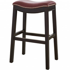 30" Espresso And Red Saddle Style Counter Height Bar Stool