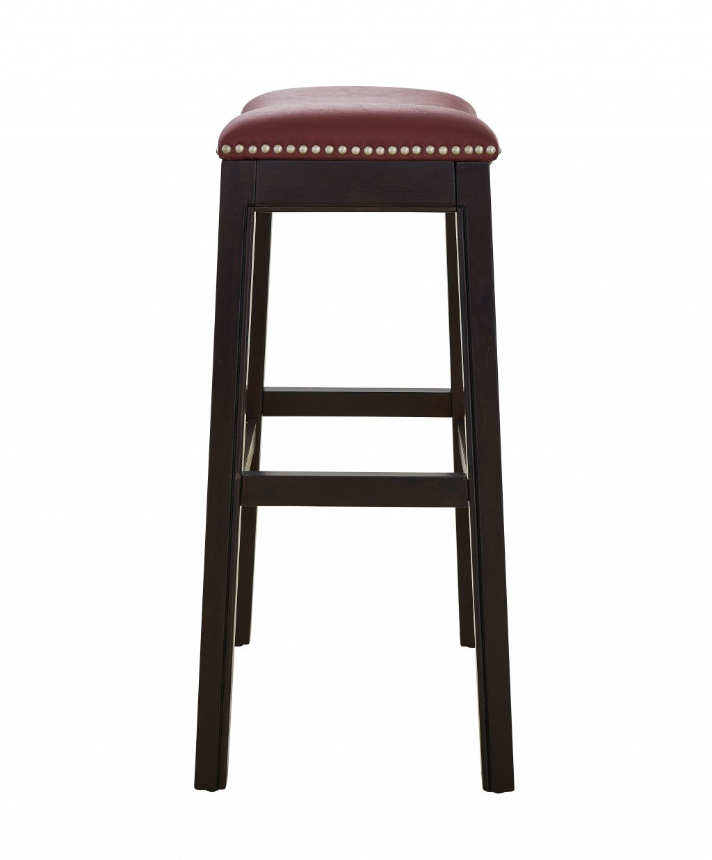 30" Espresso And Red Saddle Style Counter Height Bar Stool