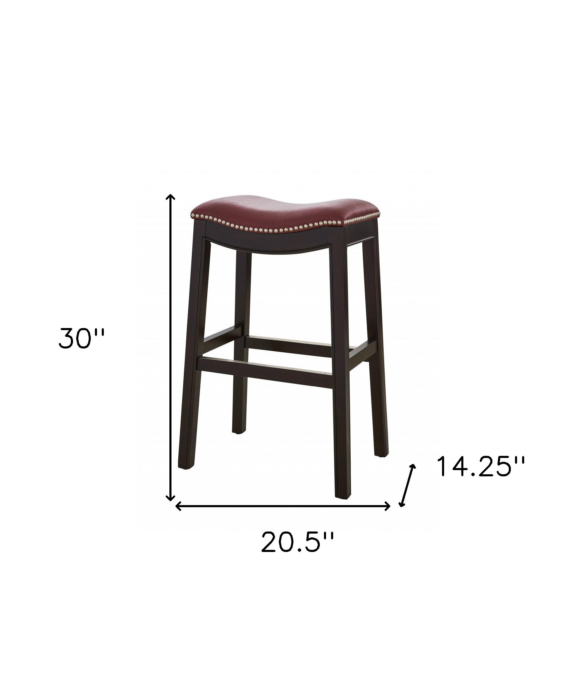 30" Espresso And Red Saddle Style Counter Height Bar Stool
