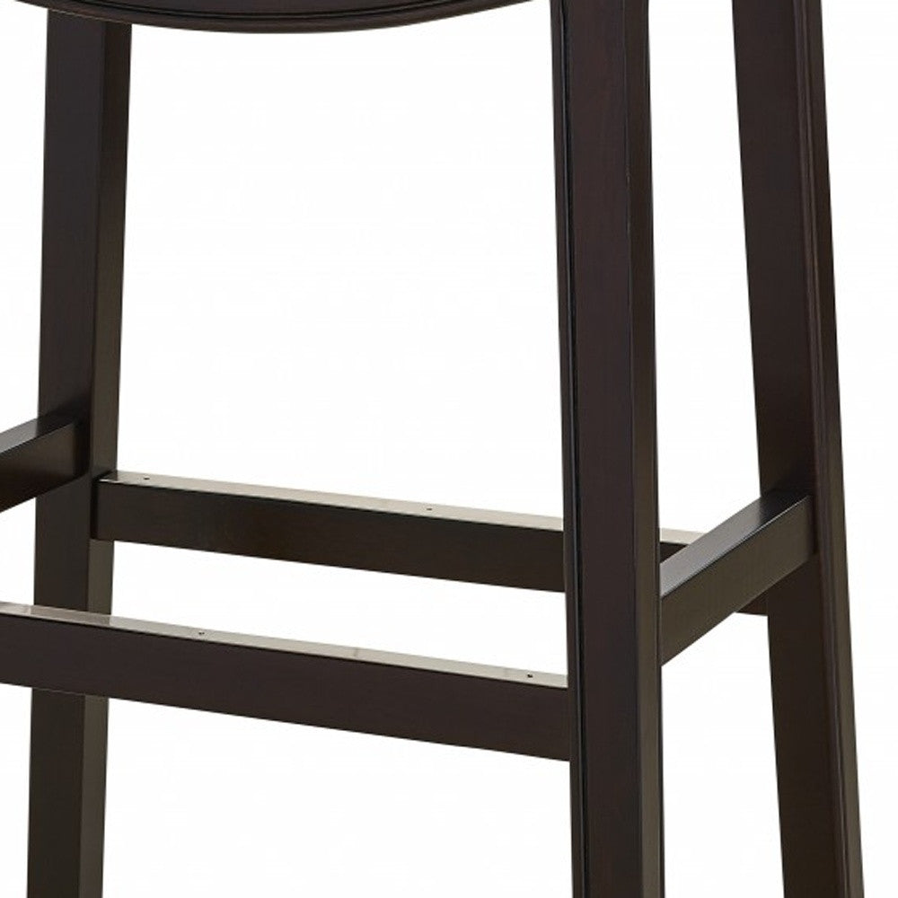 30" Espresso And Red Saddle Style Counter Height Bar Stool