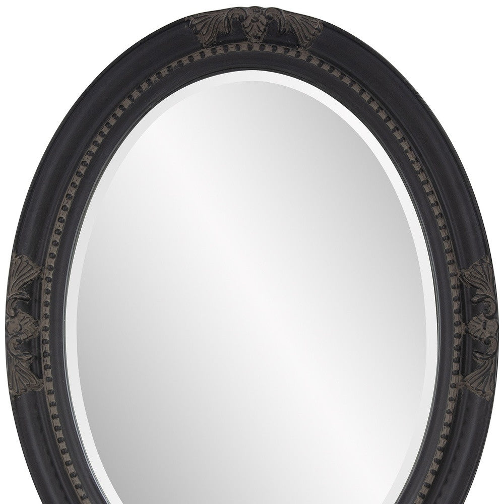 Oval Antiqued Black Wood Frame Mirror