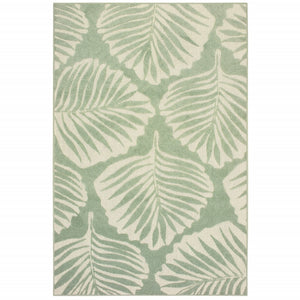 9' X 12' Tropical Light Green Ivory Palms Indoor Outdoor Rug