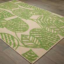 8' Sand And Lime Green Leaves Indoor Outdoor Runner Rug