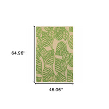 8' Sand And Lime Green Leaves Indoor Outdoor Runner Rug