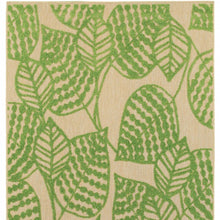 8' Sand And Lime Green Leaves Indoor Outdoor Runner Rug