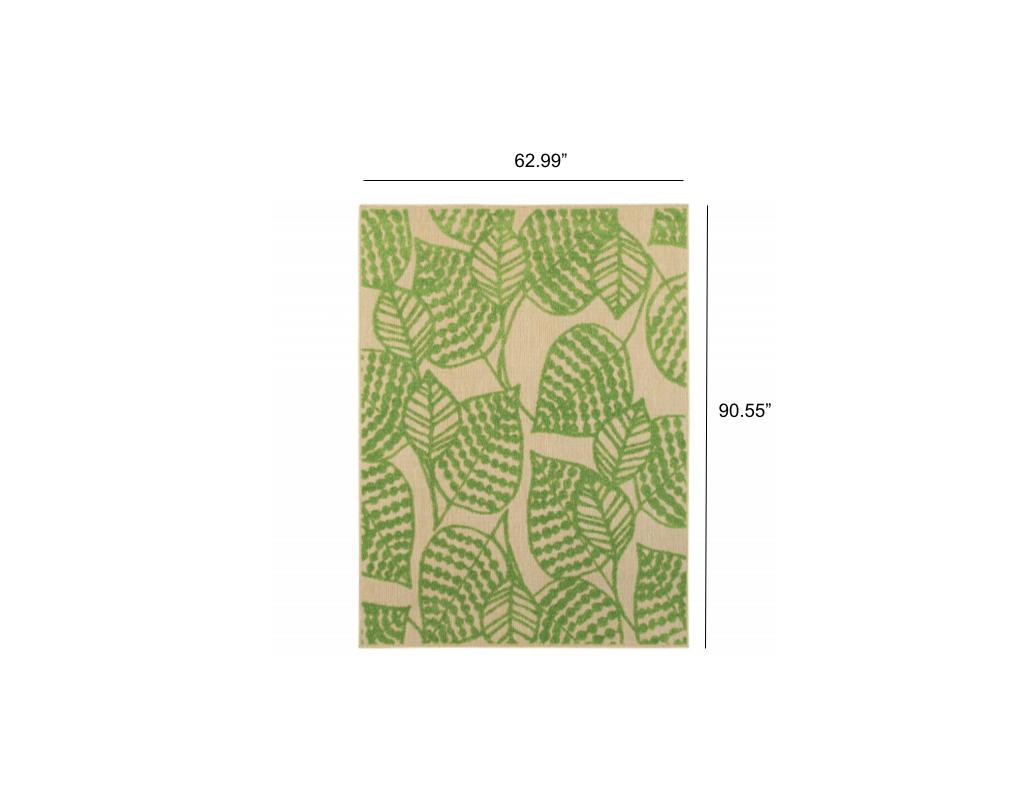 8' Sand And Lime Green Leaves Indoor Outdoor Runner Rug