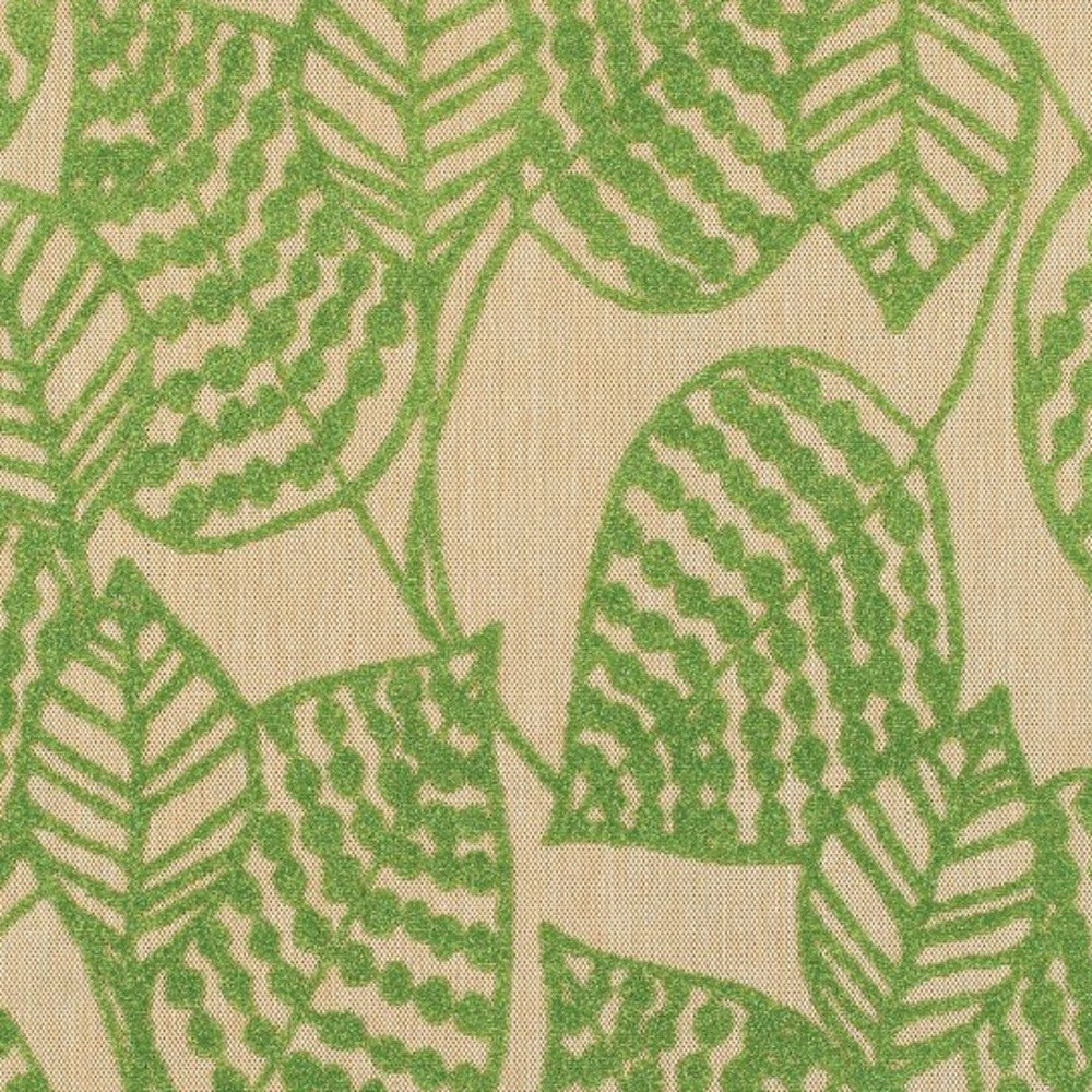 8' Sand And Lime Green Leaves Indoor Outdoor Runner Rug