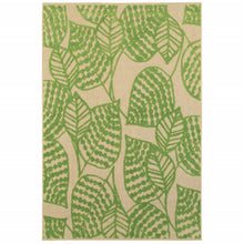 8' Sand And Lime Green Leaves Indoor Outdoor Runner Rug