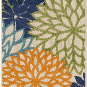 2' X 10' Ivory And Blue Floral Indoor Outdoor Area Rug