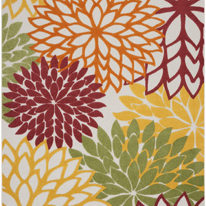 6' X 9' Green And Ivory Floral Indoor Outdoor Area Rug