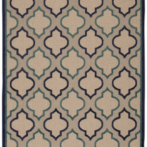 4' X 6' Blue And Ivory Geometric Indoor Outdoor Area Rug