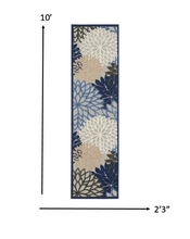 2' X 6' Blue And Gray Floral Indoor Outdoor Area Rug
